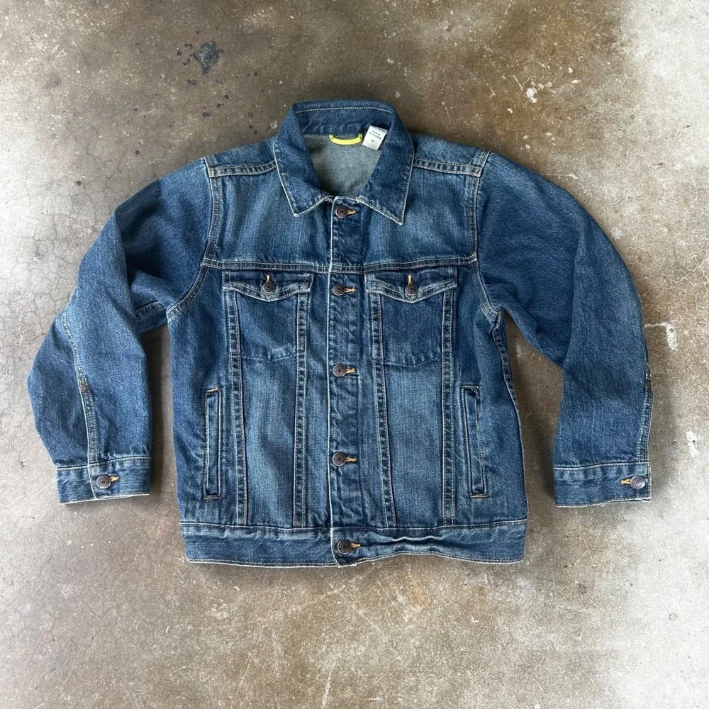 OshKosh Denim Trucker Jacket Kids Size 10 Blue Snap Button Cotton Classic Wash